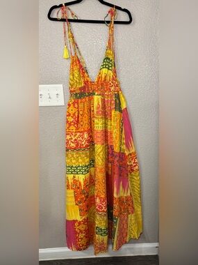 En Crème Patchwork Print Halter Maxi Dress Boho Cotton Resortwear